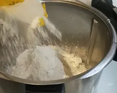 Step <p>Añadimos la harina de trigo,la de maíz,el aceite,la sal y el orégano y amasamos sin cubilete con 3 minutos/velocidad espiga.</p><p>Sacamos la masa a un bol y la cubrimos con un paño o film y dejamos duplicar su tamaño (depende de la temperatura tardará más o menos).</p><p>Ha tardado hoy una hora y es otoño.</p> illustration